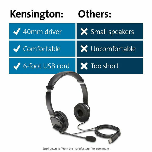 Auriculares con Micrófono Kensington Auriculares Hi-Fi USB con micrófono Negro - HAMISHOP07