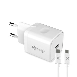 Cargador de Pared + Cable USB C Celly Blanco 20 W - HAMISHOP07