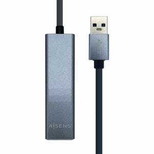 Hub USB Aisens Conversor USB 3.0 a ethernet gigabit 10/100/1000 Mbps + Hub 3 x USB 3.0, Gris, 15 cm - HAMISHOP07