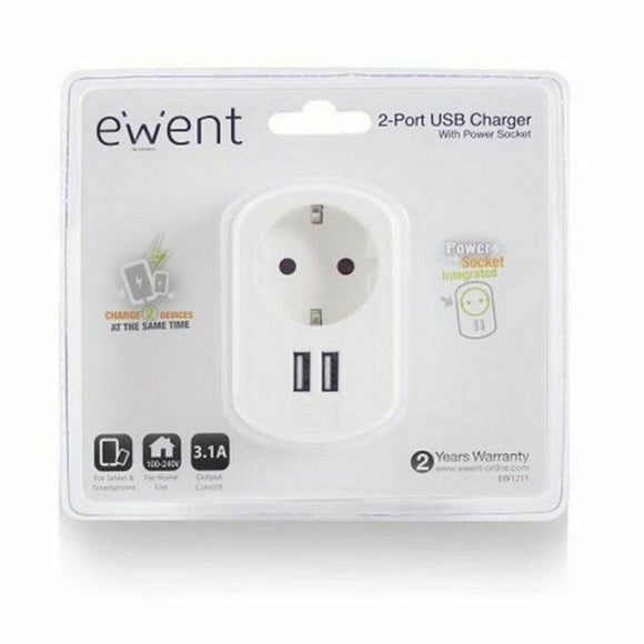 Enchufe Pared con 2 Puertos USB Ewent EW1211 3,1 A - HAMISHOP07